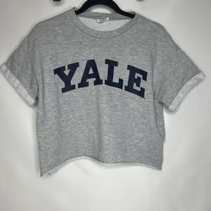 Grayson Threads Gray Cropped YALE Tee with Navy Print
